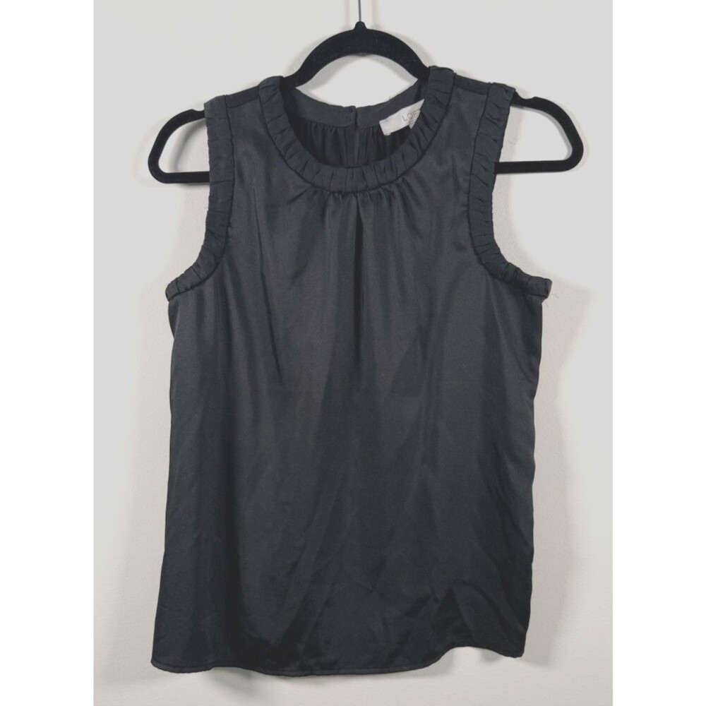LOFT Womens Black Mixed Media Round Neck Sleeveless Blouse - S